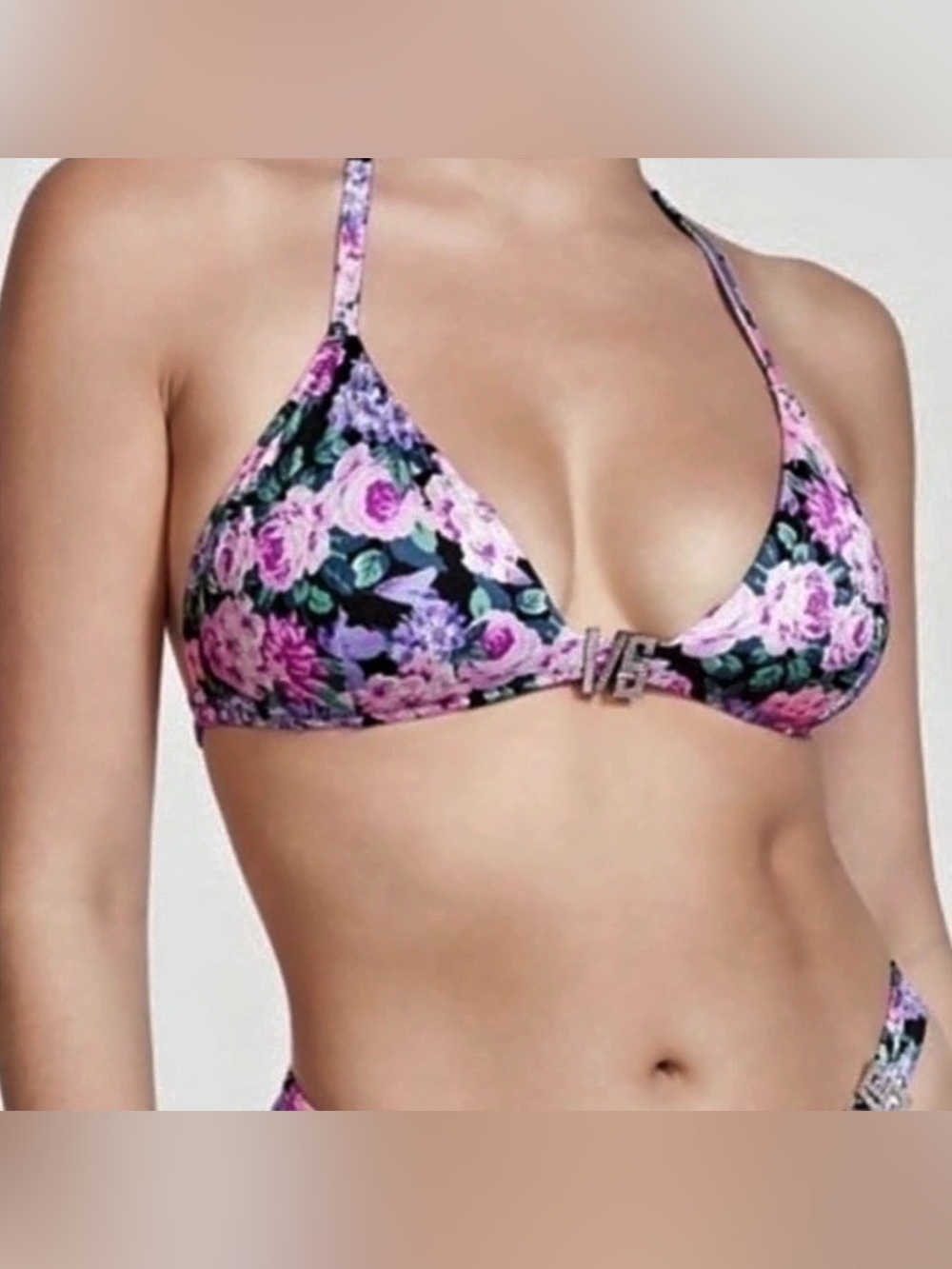 Victoria's Secret Triangle String Bikini Top Floral Medium Resort Vacation Chic